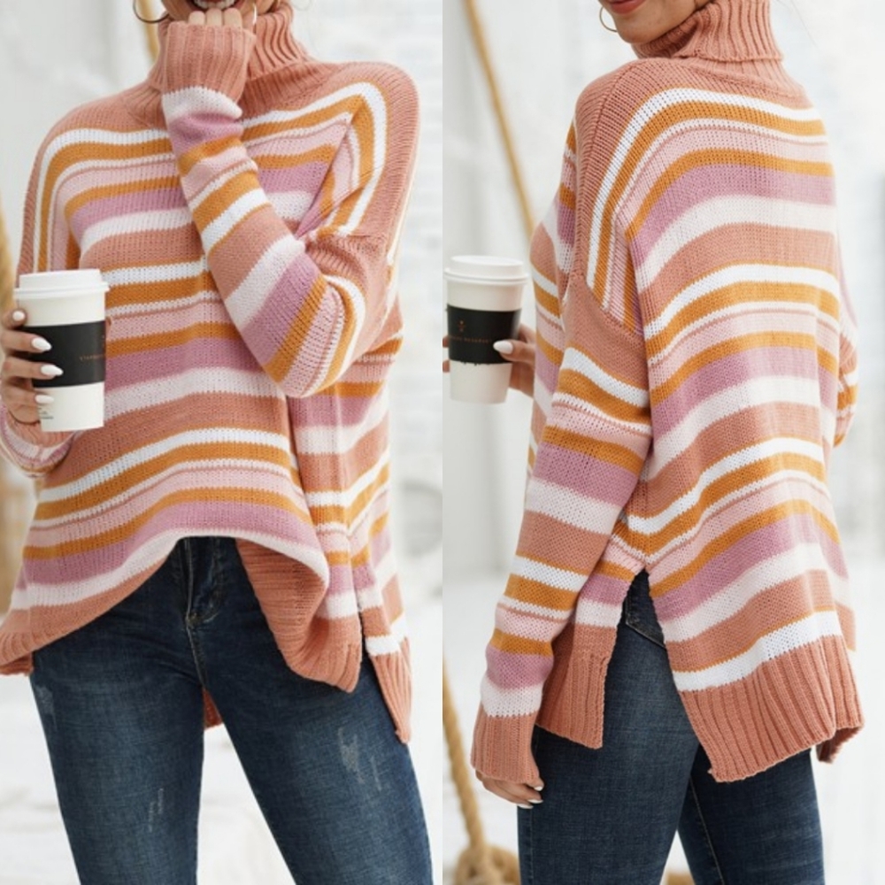 Oversized striped turtleneck sweater - Picture 3 of 8